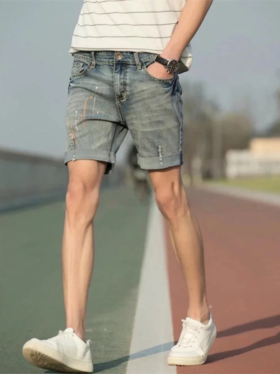 Летние ультратонкие эластичные джинсы-шорты для мужчин, модные, с дырками, длиной четыре пятых, в корейском стиле
Летние ультратонкие эластичные джинсы-шорты для мужчин, модные, с дырками, длиной четыре пятых, в корейском стиле