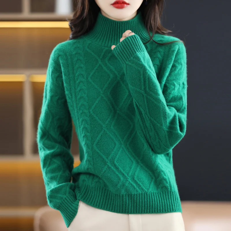 2023 New Women's Pure Mink Sweater Pullover Twisted Half High Neck Thickened Warm Fashionable Knitted Solid Color Bottom Shirt
2023 New Women's Pure Mink Sweater Pullover Twisted Half High Neck Thickened Warm Fashionable Knitted Solid Color Bottom Shirt