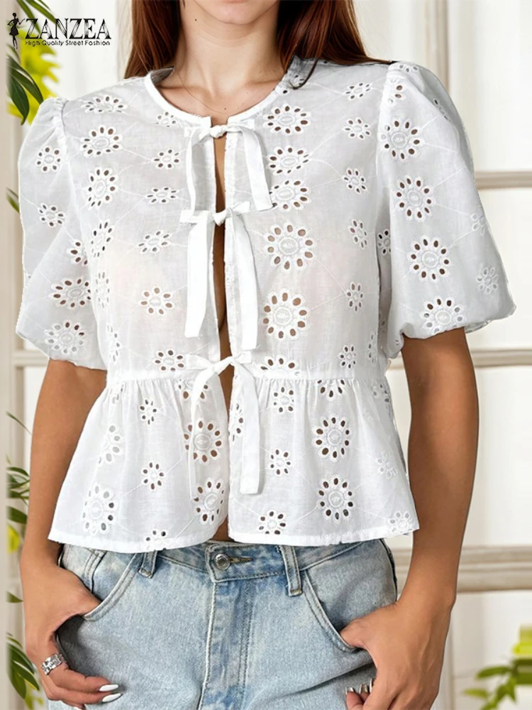 ZANZEA Fashion Holiday Lace Crochet Shirt Summer Bohemain Blouse Women Short Sleeve Beach Tops Stylih Lace Up Party Blusas 2025
ZANZEA Fashion Holiday Lace Crochet Shirt Summer Bohemain Blouse Women Short Sleeve Beach Tops Stylih Lace Up Party Blusas 2025