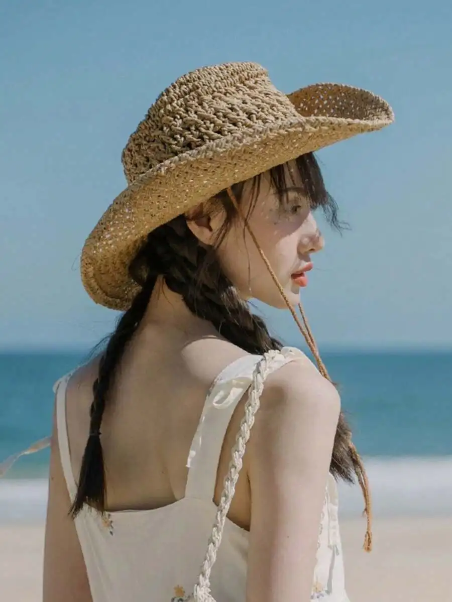 Boho Woven Straw Hat For Women With Western Cowboy Style, Hollow Out Design, Sun Protection, Breathable And Windproof Rope For
Boho Woven Straw Hat For Women With Western Cowboy Style, Hollow Out Design, Sun Protection, Breathable And Windproof Rope For