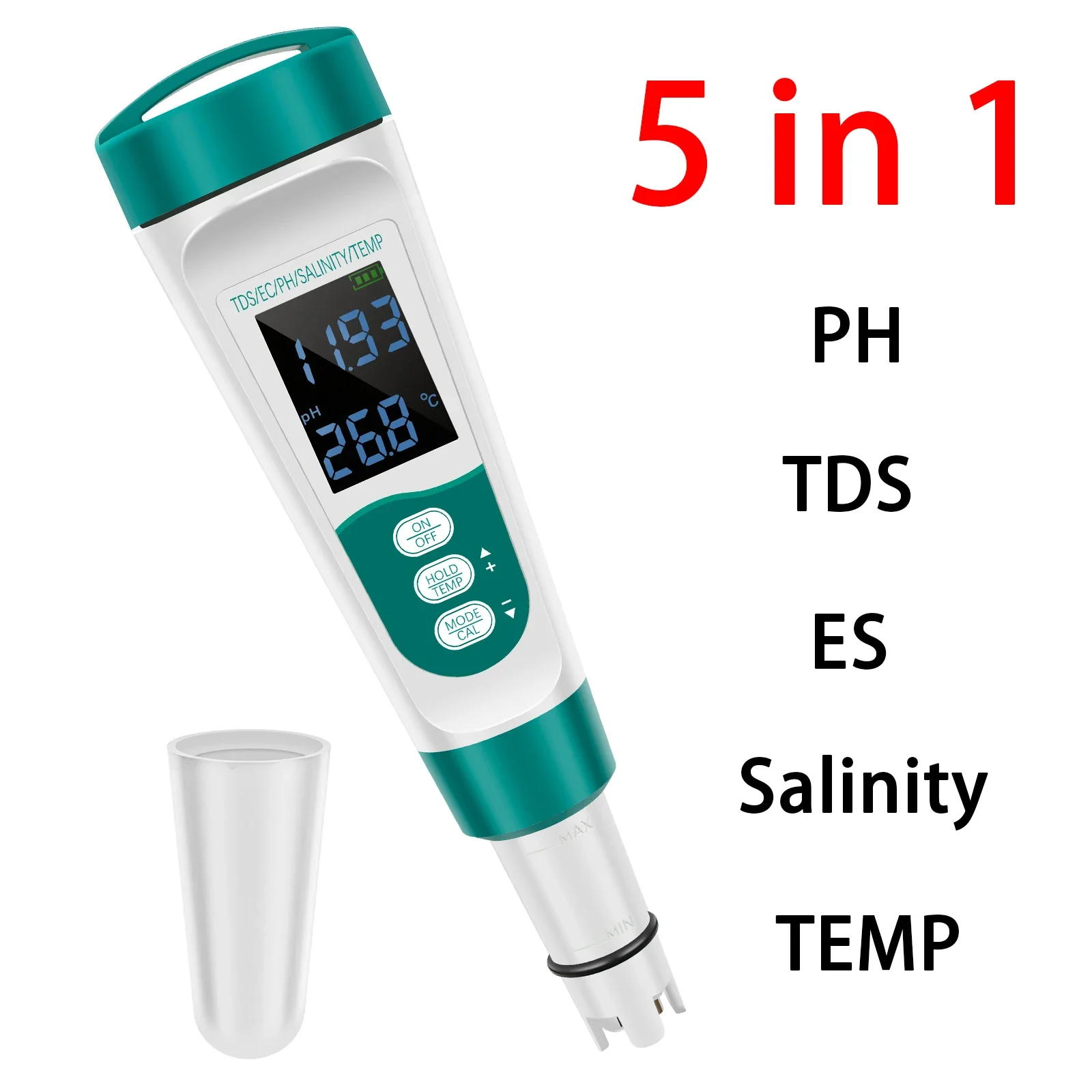5 in 1 Digital Water Tester PH/TDS/EC/Salt/Temperature Meter for Household Drinking Water Swimming Pool Hydroponics Aquarium
5 in 1 Digital Water Tester PH/TDS/EC/Salt/Temperature Meter for Household Drinking Water Swimming Pool Hydroponics Aquarium