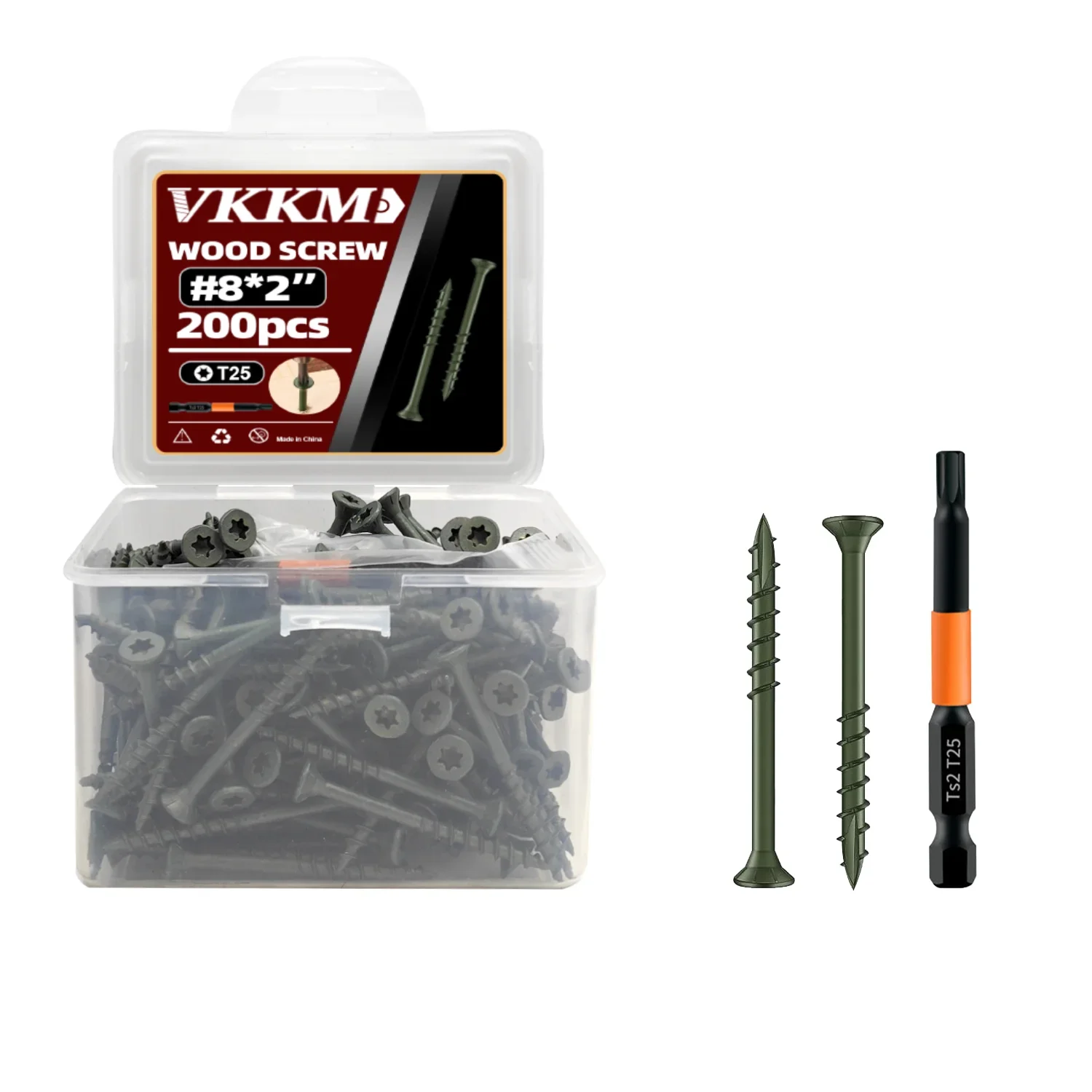 VKKM 200Pcs #8×2" Green Wood Screws – T25 Torx Drive, Rust - Resistant, Ideal for US Decking, Fencing & Outdoor Wood Projects
VKKM 200Pcs #8×2" Green Wood Screws – T25 Torx Drive, Rust - Resistant, Ideal for US Decking, Fencing & Outdoor Wood Projects