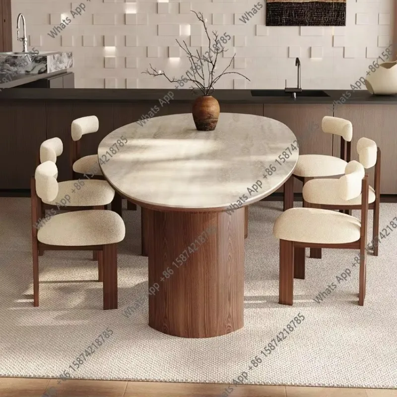 X Water Drop-shaped Beige Travertine Rock Slab Modern Simple Dining Table French Antique Walnut Solid Wood Personalized Househol
X Water Drop-shaped Beige Travertine Rock Slab Modern Simple Dining Table French Antique Walnut Solid Wood Personalized Househol