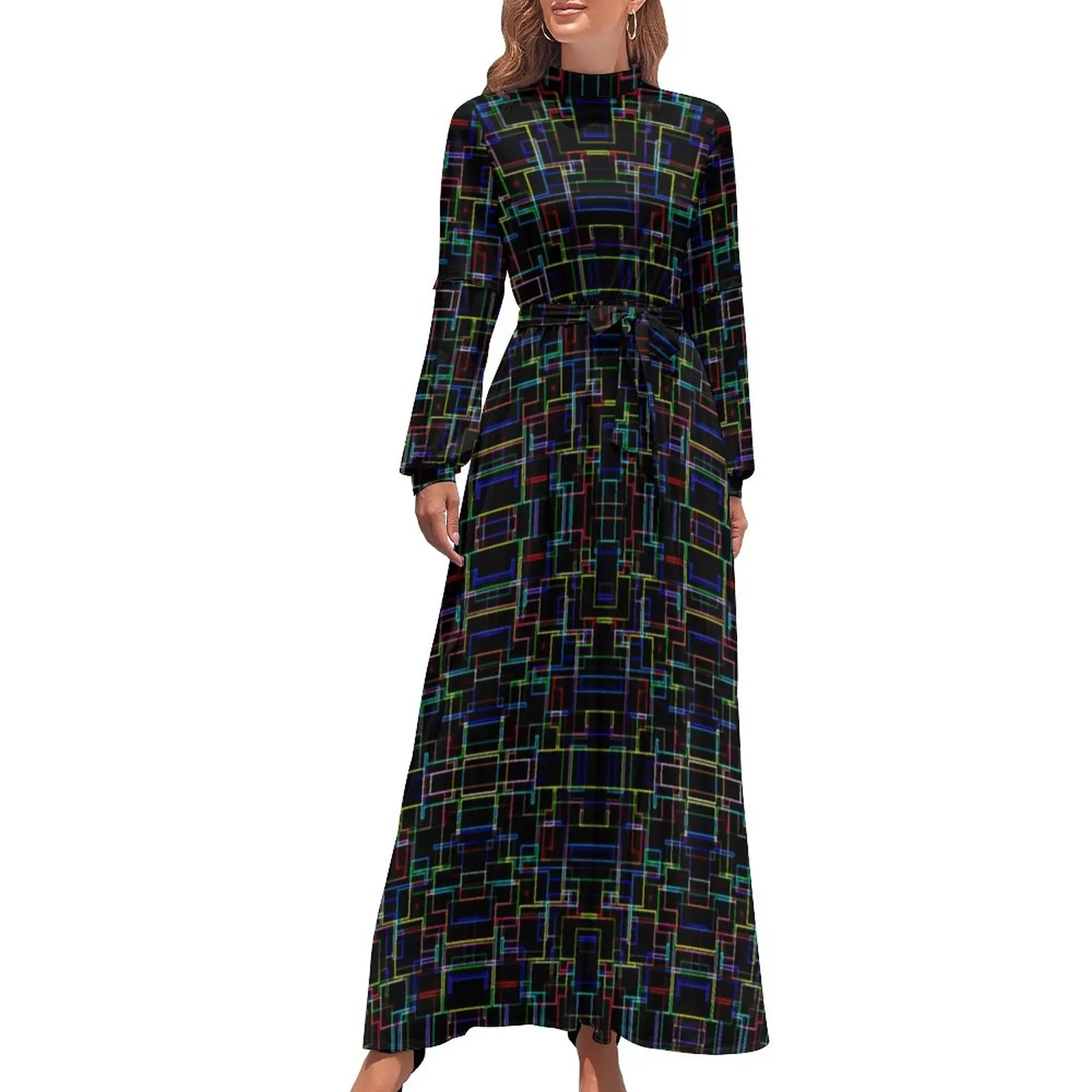 Abstract Geometry Dress Multi-Color Line Print Street Style Beach Dresses Woman Long Sleeve High Neck Cute Long Maxi Dress
Abstract Geometry Dress Multi-Color Line Print Street Style Beach Dresses Woman Long Sleeve High Neck Cute Long Maxi Dress