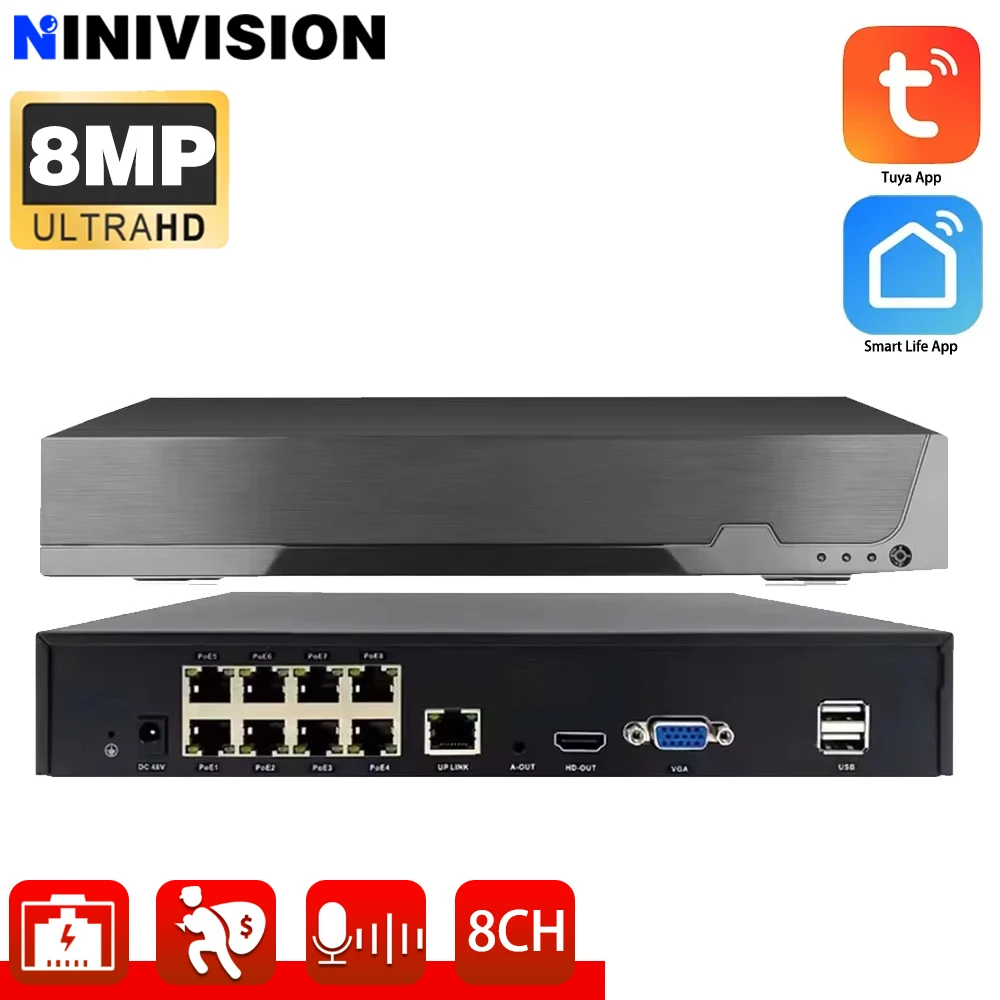 H.265 8CH 4K 8MP POE NVR Video Recorder Tuya Smart Life IP Camera CCTV System Network P2P Video Record Surveillance POE Camera 
H.265 8CH 4K 8MP POE NVR Video Recorder Tuya Smart Life IP Camera CCTV System Network P2P Video Record Surveillance POE Camera