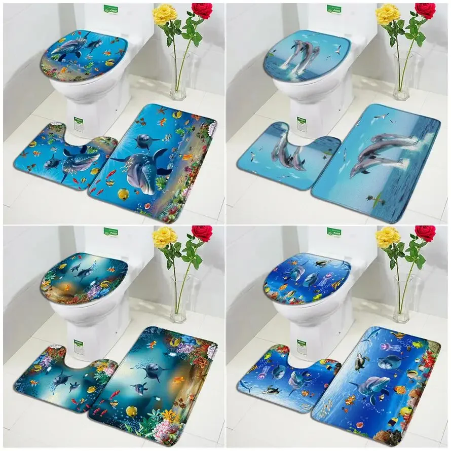 Funny Dolphin Bath Mat Set Sea Turtle Fish Animal Underwater Scenery Children Bathroom Decor Carpet Non-Slip Rug Toilet Lid Mats
Funny Dolphin Bath Mat Set Sea Turtle Fish Animal Underwater Scenery Children Bathroom Decor Carpet Non-Slip Rug Toilet Lid Mats