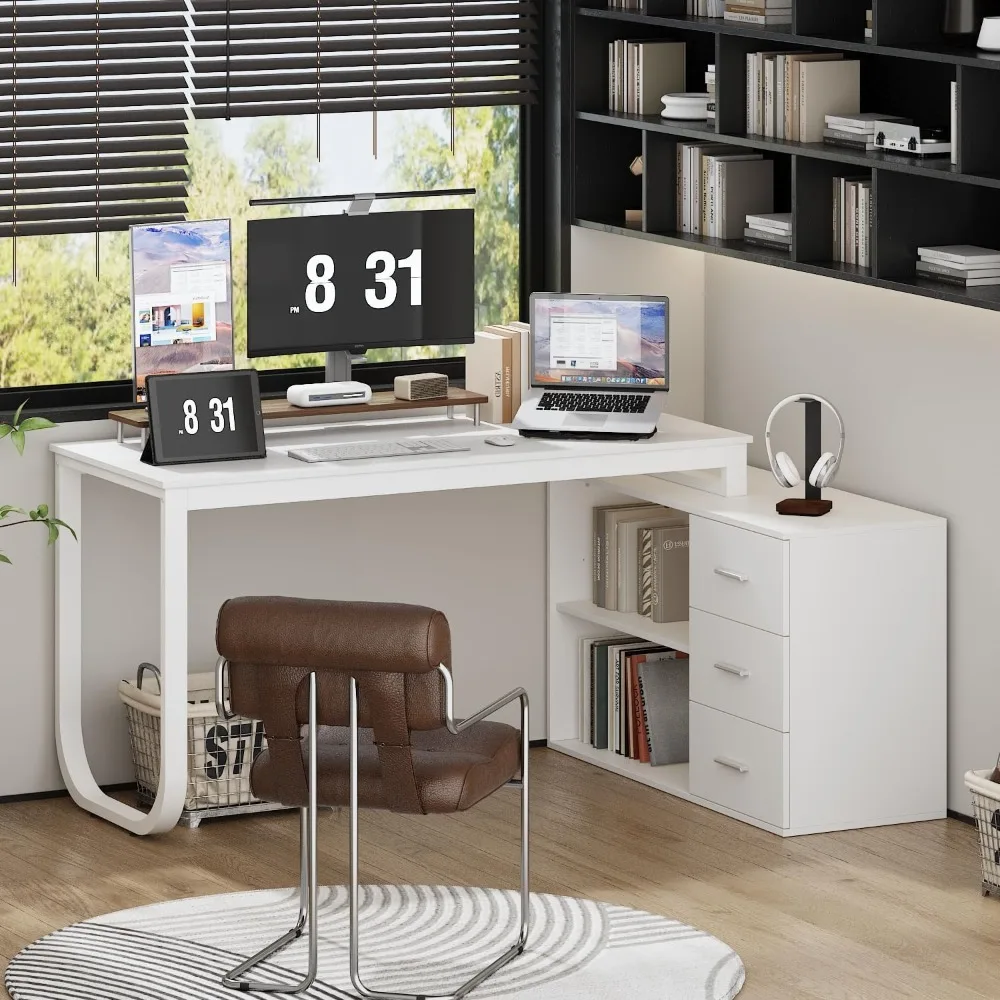 55 Inch L Shaped Office Desk with 3 Drawers & 2 Shelves,Executive Writing Sturdy Desk with Metal Legs,Reversible Computer Desk
55 Inch L Shaped Office Desk with 3 Drawers & 2 Shelves,Executive Writing Sturdy Desk with Metal Legs,Reversible Computer Desk
