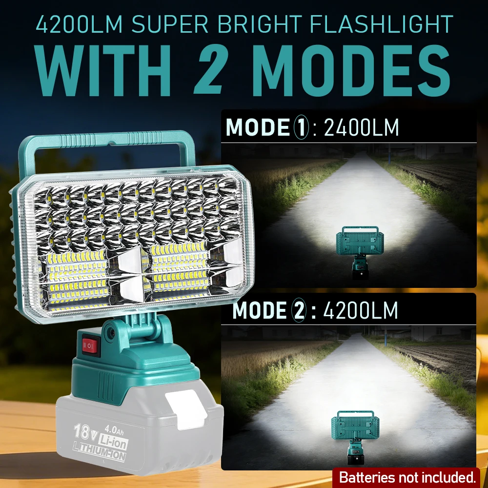 Светодиодный рабочий фонарь 40 Вт, 4200 лм для Makita 18V LXT, с USB-портом, аварийный фонарь для кемпинга (аккумулятор в комплект не входит)
Светодиодный рабочий фонарь 40 Вт, 4200 лм для Makita 18V LXT, с USB-портом, аварийный фонарь для кемпинга (аккумулятор в комплект не входит)
