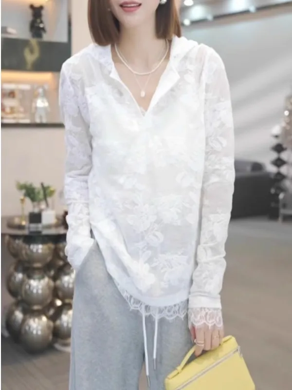 Модная женская свободная блузка с капюшоном и кружевными вставками, больших размеров, с длинным рукавом, в корейском стиле, для повседневной носки, весна
Модная женская свободная блузка с капюшоном и кружевными вставками, больших размеров, с длинным рукавом, в корейском стиле, для повседневной носки, весна
