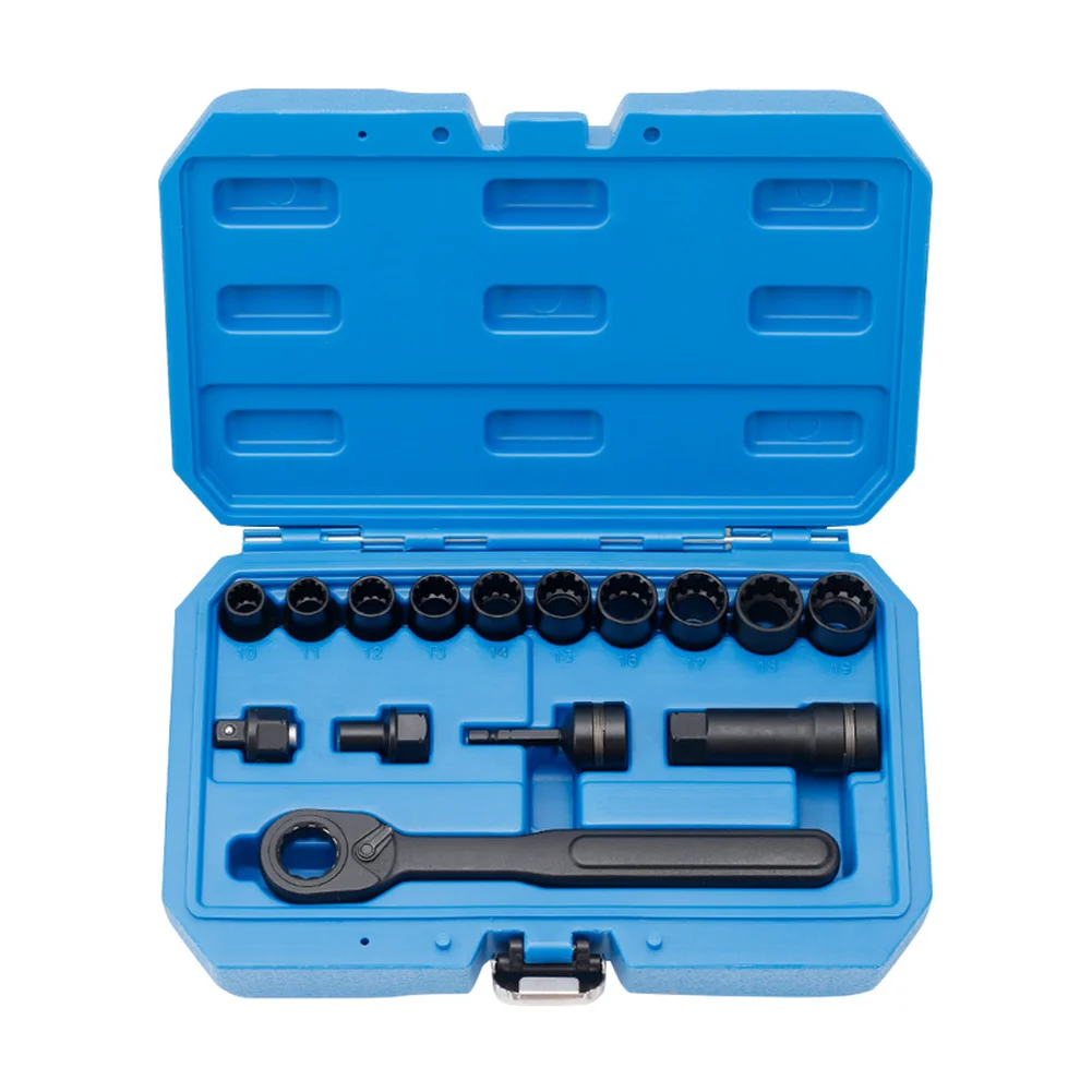 15 piece chrome steel socket set pass through 6 point and 12 point drive ratchet wrench for automotive and home 10mm to 19mm
15 piece chrome steel socket set pass through 6 point and 12 point drive ratchet wrench for automotive and home 10mm to 19mm