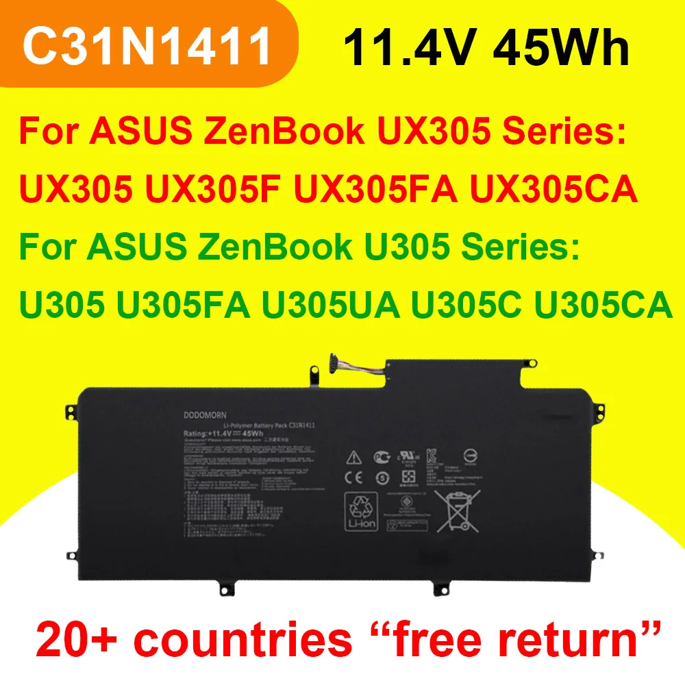 Аккумулятор для ноутбука ASUS ZenBook U305 U305FA U305UA U305C U305CA UX305 UX305F UX305FA UX305CA C31N1411 11,4 в 45 Вт/ч, быстрая доставка
Аккумулятор для ноутбука ASUS ZenBook U305 U305FA U305UA U305C U305CA UX305 UX305F UX305FA UX305CA C31N1411 11,4 в 45 Вт/ч, быстрая доставка