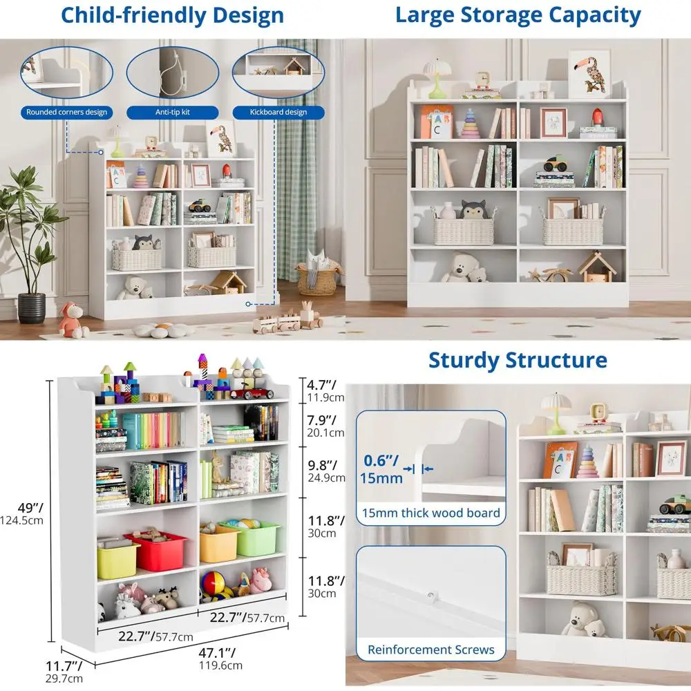 5-Tier Kids Bookshelf Organizer with 10 Cubes, White, for Playroom, Nursery, Living Room, and Kindergarten Storage
5-Tier Kids Bookshelf Organizer with 10 Cubes, White, for Playroom, Nursery, Living Room, and Kindergarten Storage