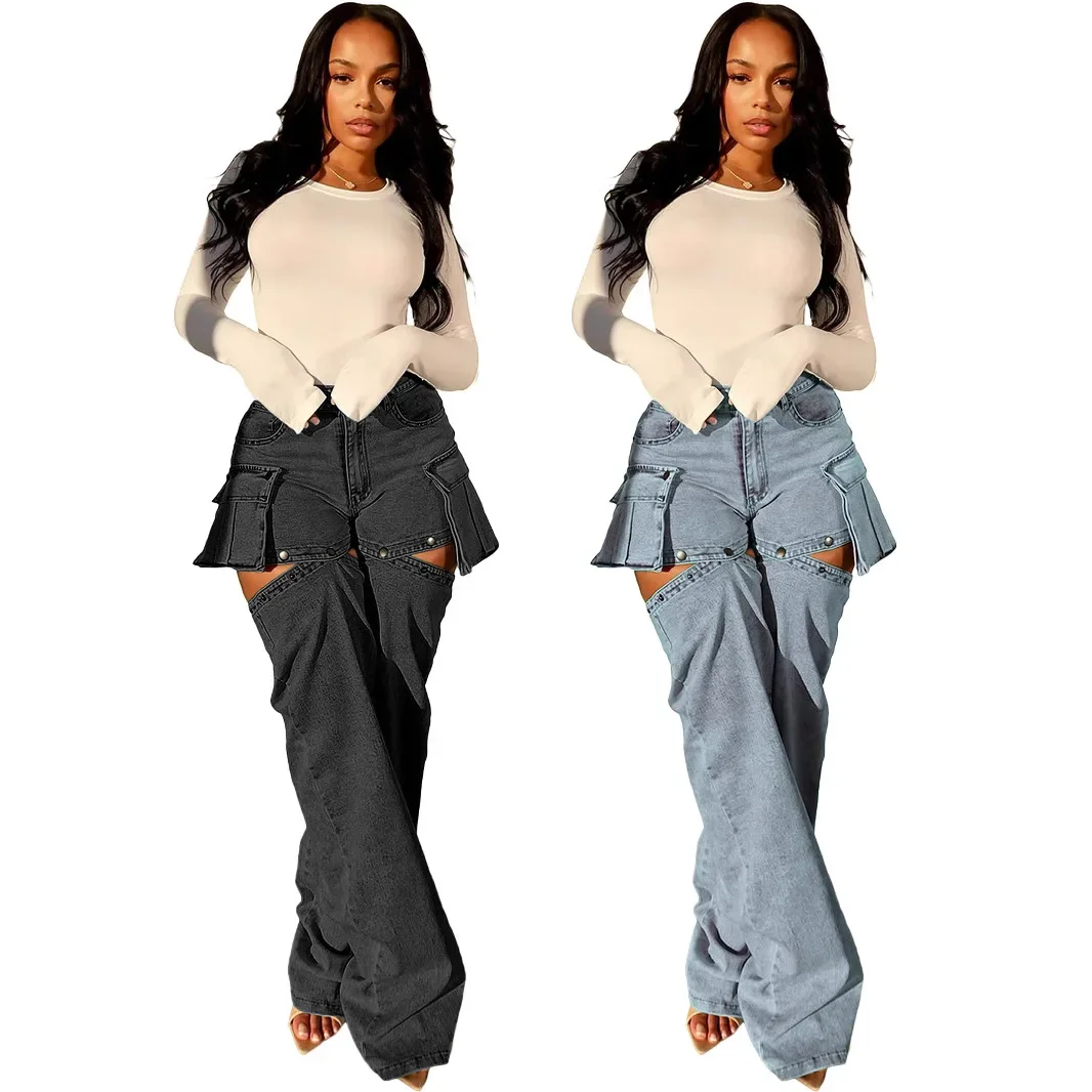 New Fashionable and Design-savvy Pocket Patchwork Jeans. Women Wear Four Seasons in Two Ways Straight-leg High-waisted Jeans
New Fashionable and Design-savvy Pocket Patchwork Jeans. Women Wear Four Seasons in Two Ways Straight-leg High-waisted Jeans