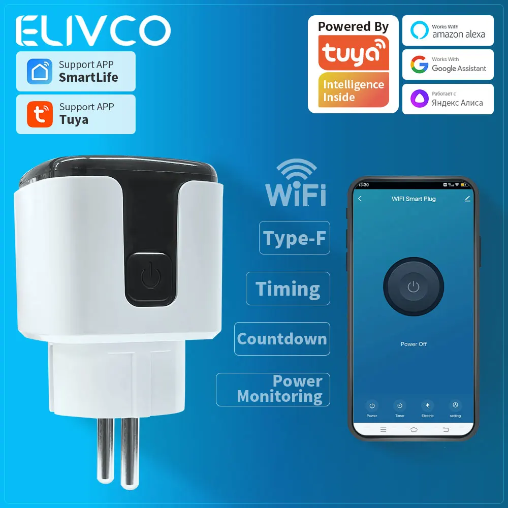 Tuya Smart Plug WiFi EU 16A Smart Socket With Power Monitor Timing Smart Life Support Alexa Google Home Yandex Alice
Tuya Smart Plug WiFi EU 16A Smart Socket With Power Monitor Timing Smart Life Support Alexa Google Home Yandex Alice