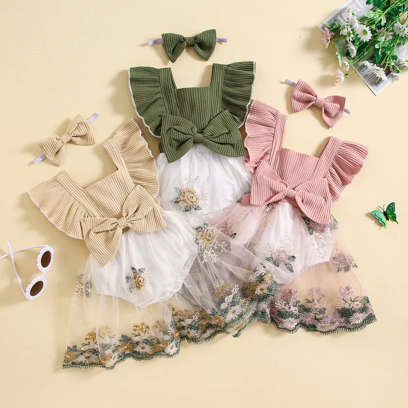Baby Girl Bodysuit Dress 2 Piece Set Square Neck Fly Sleeve Ribbed Romper Dress + 3D Bow Headband Infant Toddler Summer Outfits
Baby Girl Bodysuit Dress 2 Piece Set Square Neck Fly Sleeve Ribbed Romper Dress + 3D Bow Headband Infant Toddler Summer Outfits