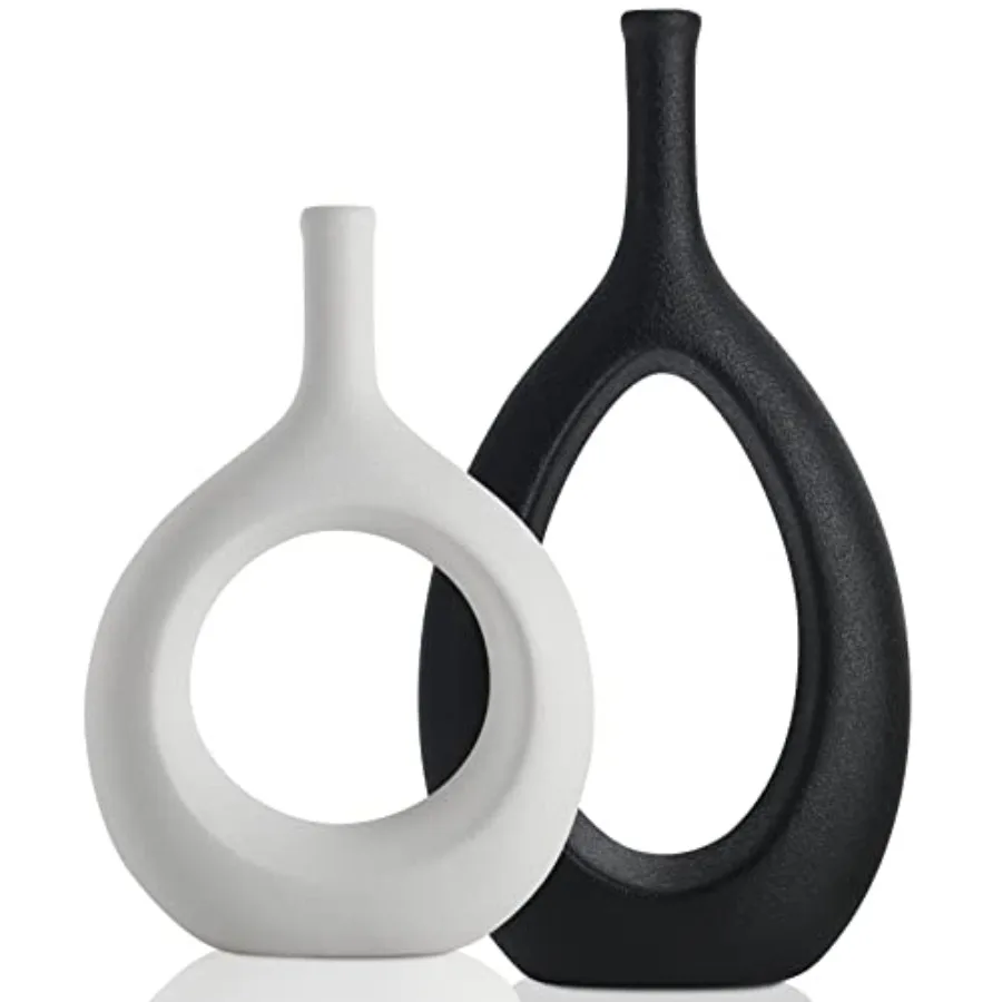 and White Ceramic Hollow Elliptical Vase Set of 2 - Boho Circle Vase with Hole, for Modern and White Table Decor, Living Room D
and White Ceramic Hollow Elliptical Vase Set of 2 - Boho Circle Vase with Hole, for Modern and White Table Decor, Living Room D