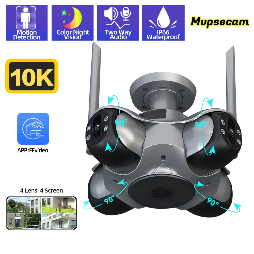 10K 20MP Home Security Outdoor WiFi Camera 4 Lens 4 Screen PTZ CCTV Wireless Surveillance Security Protection Auto Tracking Cam
10K 20MP Home Security Outdoor WiFi Camera 4 Lens 4 Screen PTZ CCTV Wireless Surveillance Security Protection Auto Tracking Cam