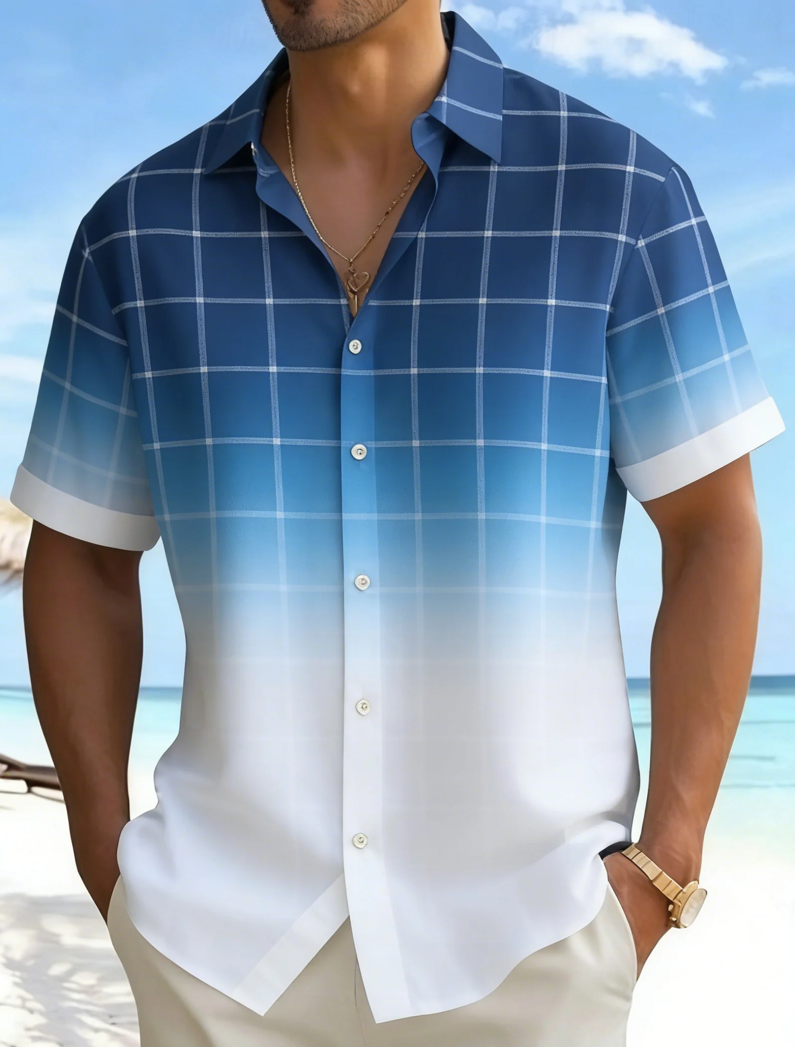 Men's Blue White Stripe Print Short Sleeve Shirt, Spring Summer Minimalist Vacation Blouse, Loose Daily Top
Men's Blue White Stripe Print Short Sleeve Shirt, Spring Summer Minimalist Vacation Blouse, Loose Daily Top