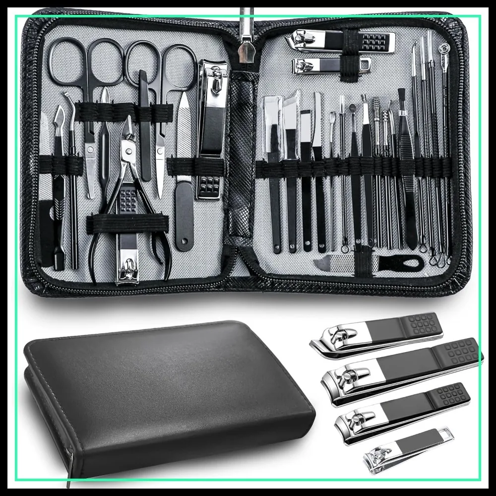 30pcs Professional Manicure Pedicure Kit, Complete Nail Care Set with Clippers for Men, Travel Deluxe Beauty Tools, Black
30pcs Professional Manicure Pedicure Kit, Complete Nail Care Set with Clippers for Men, Travel Deluxe Beauty Tools, Black