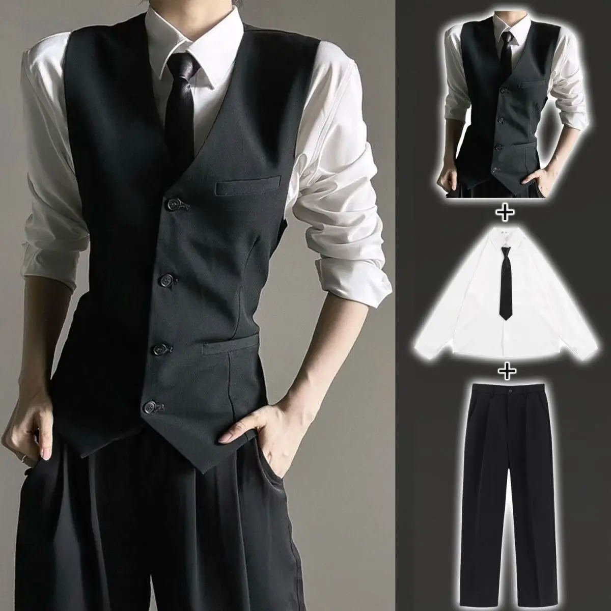 Black Three-Piece Suit Vest Set Men's Women's Slim Fit Business Casual Style Pure Color Youth Trend Spring Autumn Wear
Black Three-Piece Suit Vest Set Men's Women's Slim Fit Business Casual Style Pure Color Youth Trend Spring Autumn Wear