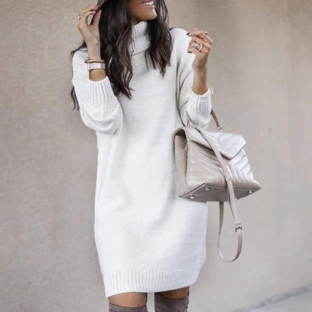 Oversized Sweater Dresses Women Elegant Autumn Winter Dress Turtleneck Long Sleeve Warm Loose Knitted Sweater Knee-length Dress
Oversized Sweater Dresses Women Elegant Autumn Winter Dress Turtleneck Long Sleeve Warm Loose Knitted Sweater Knee-length Dress
