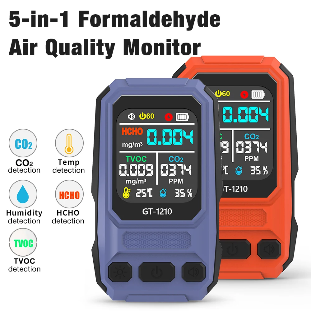 5 in 1 Air Quality Monitor CO2 HCHO TVOC Temperature Humidity Meter Portable Gas Detector Carbon Dioxide Meter Indoor Air Tester
5 in 1 Air Quality Monitor CO2 HCHO TVOC Temperature Humidity Meter Portable Gas Detector Carbon Dioxide Meter Indoor Air Tester
