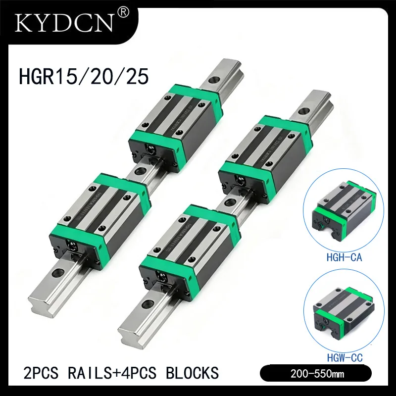 Industrial Grade HGR15 HGR20 HGR25 Linear Guide Rail Set 2 Rails+4 HGH CA Slider Block 200-550mm For CNC Router 3D Printer Part