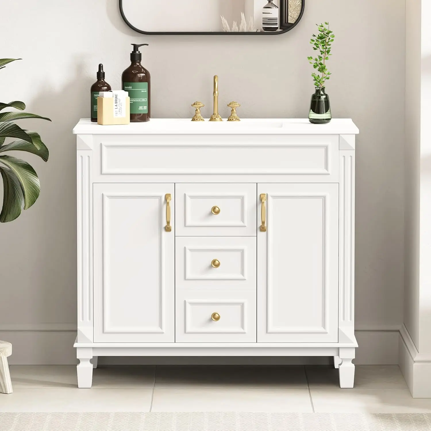 36" Bathroom Vanity with Sink, Solid Wood Frame Modern with Charging Station, Freestanding Bathroom Single Sink, Customized
36" Bathroom Vanity with Sink, Solid Wood Frame Modern with Charging Station, Freestanding Bathroom Single Sink, Customized