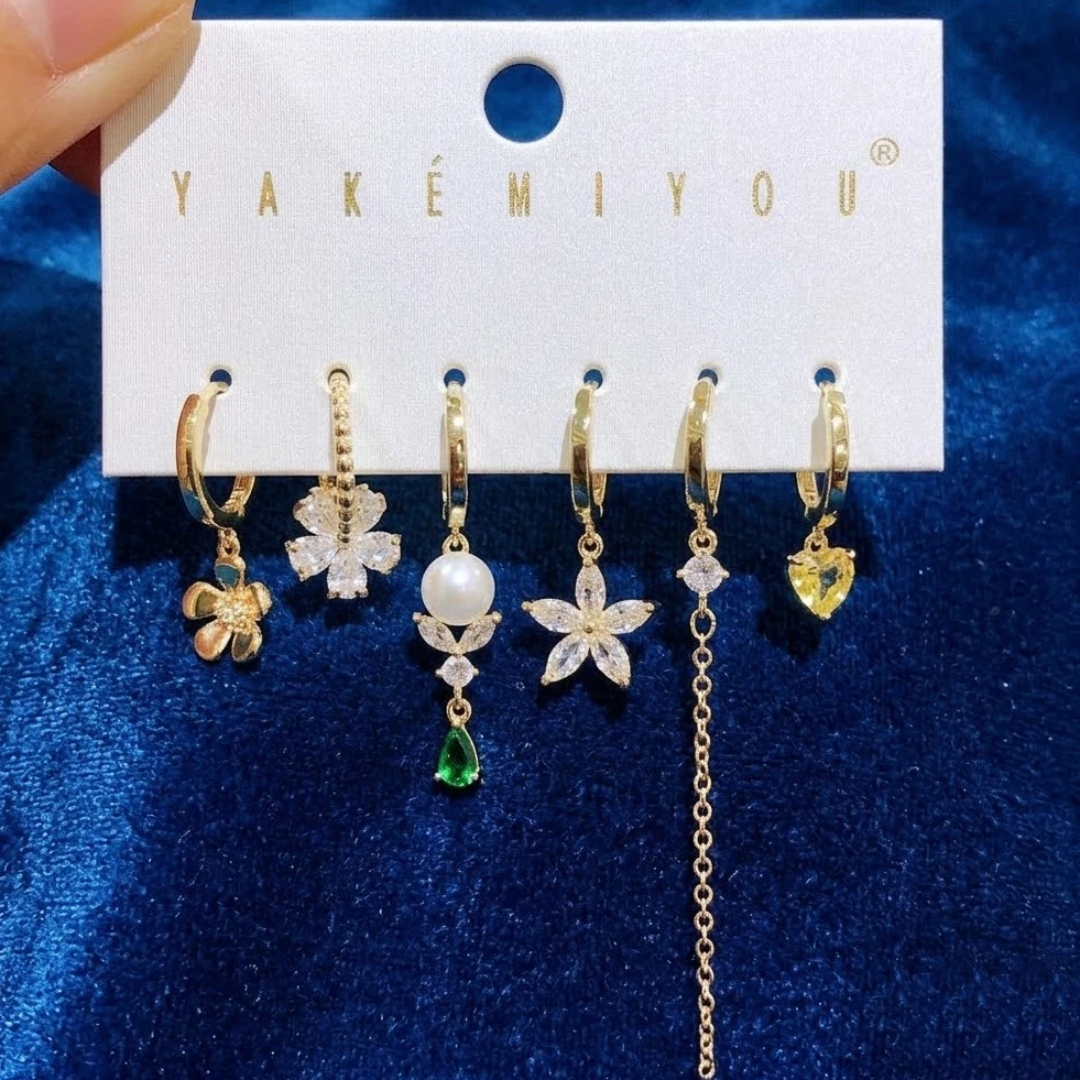 6Pcs/Set Luxury Cubic Zircon Heart Flower Pearl Dangle Drop Earrings For Women Fashion Party Jewelry
6Pcs/Set Luxury Cubic Zircon Heart Flower Pearl Dangle Drop Earrings For Women Fashion Party Jewelry
