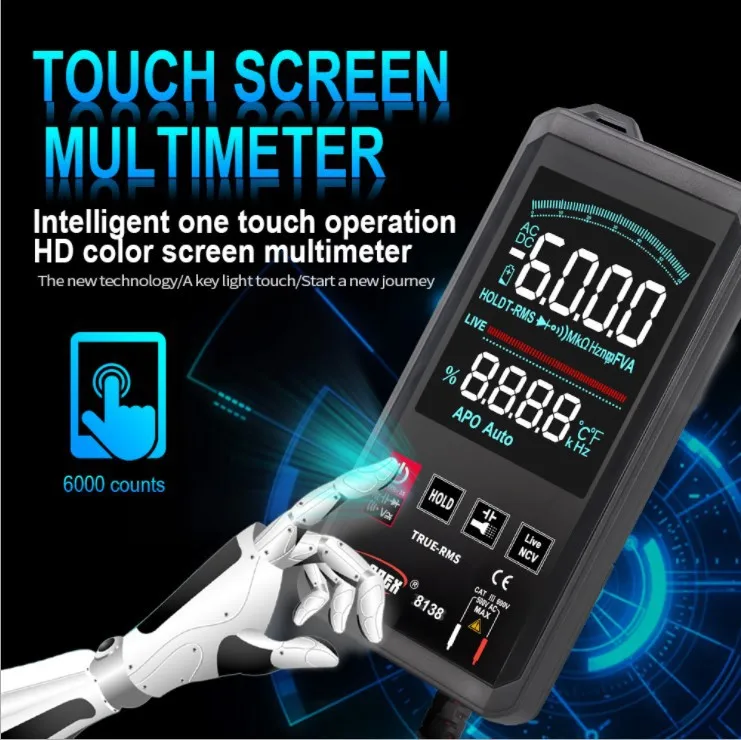 Intelligent Digital Multimeter Touch Screen 8136 Digital Analog Dual Display Beep Automatic Recognition
Intelligent Digital Multimeter Touch Screen 8136 Digital Analog Dual Display Beep Automatic Recognition