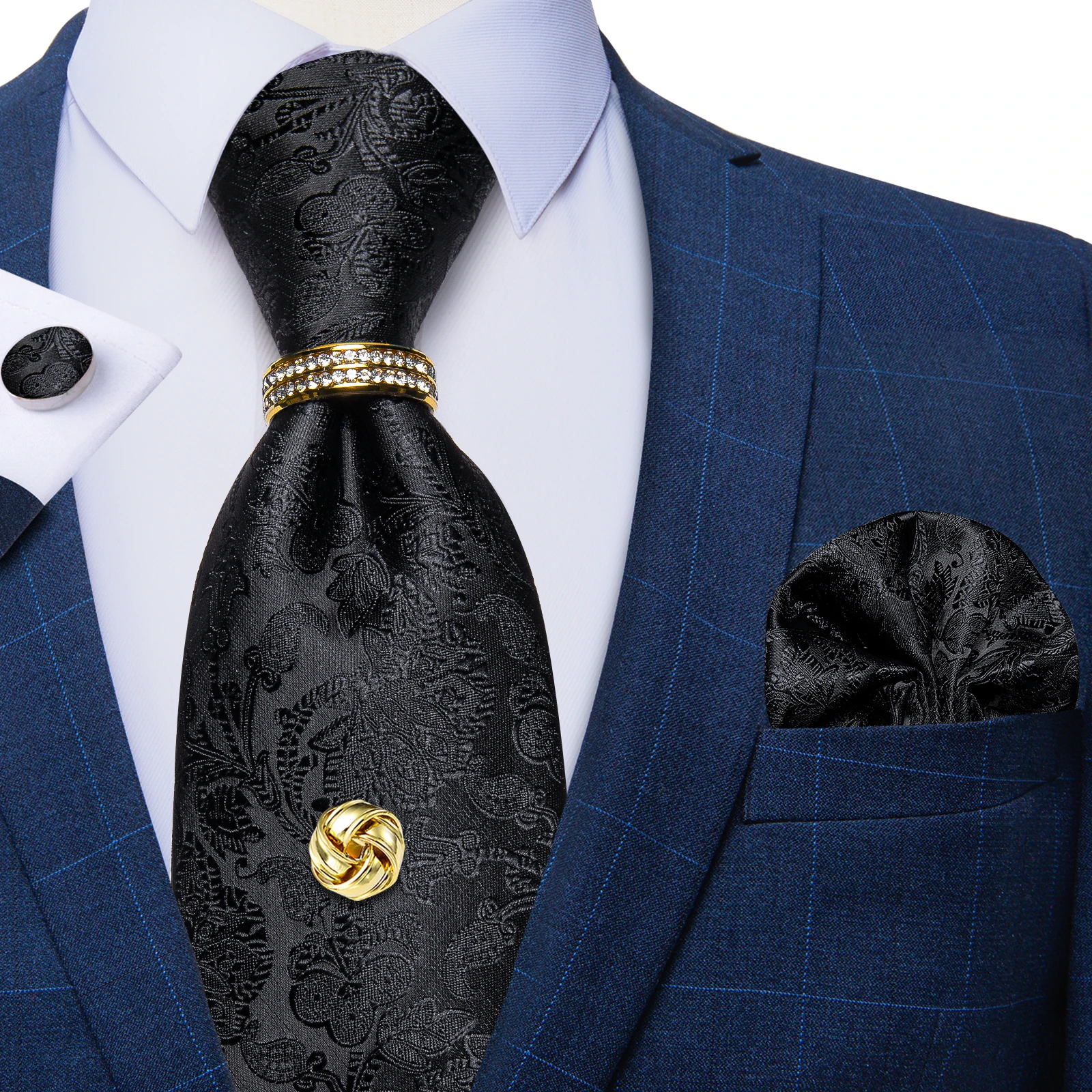 Elegant Black Paisley Silk Ties for Men with Golden Tie Tack Chain Luxury Wedding Party Accessories Handkerchief Cufflinks Men's
Elegant Black Paisley Silk Ties for Men with Golden Tie Tack Chain Luxury Wedding Party Accessories Handkerchief Cufflinks Men's