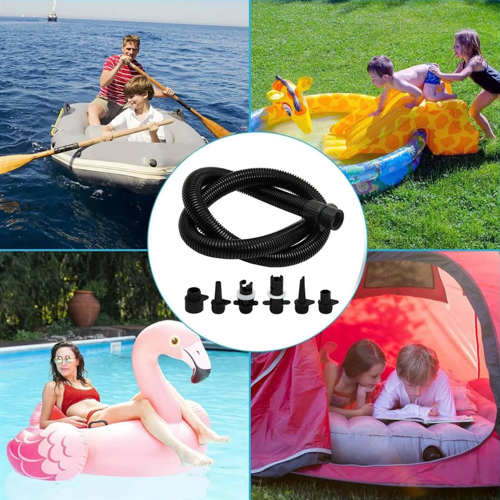 7 Pieces Inflatable Boat Air Port Adapter Set Sturdy PVC Electric Pump Hose Adapter Kit for Beach, Camping
7 Pieces Inflatable Boat Air Port Adapter Set Sturdy PVC Electric Pump Hose Adapter Kit for Beach, Camping