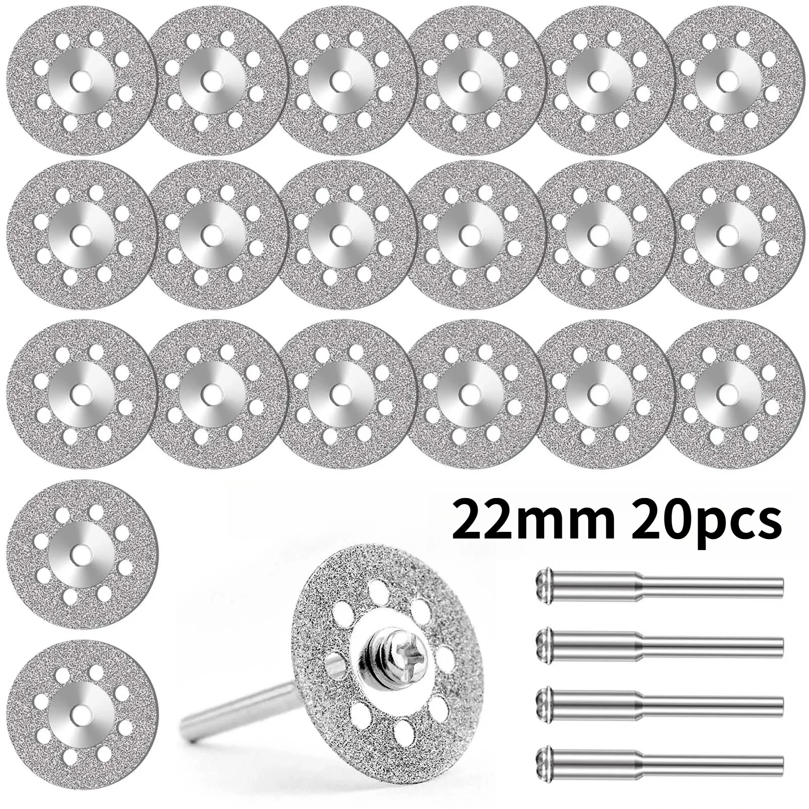 Rotary Tool Cutting Discs Attachment 20Pcs Diamond Cut Off Wheels 20-30mm for Dremel, with 4Pcs 402 Mandrel 3mm & Screwdriver
Rotary Tool Cutting Discs Attachment 20Pcs Diamond Cut Off Wheels 20-30mm for Dremel, with 4Pcs 402 Mandrel 3mm & Screwdriver