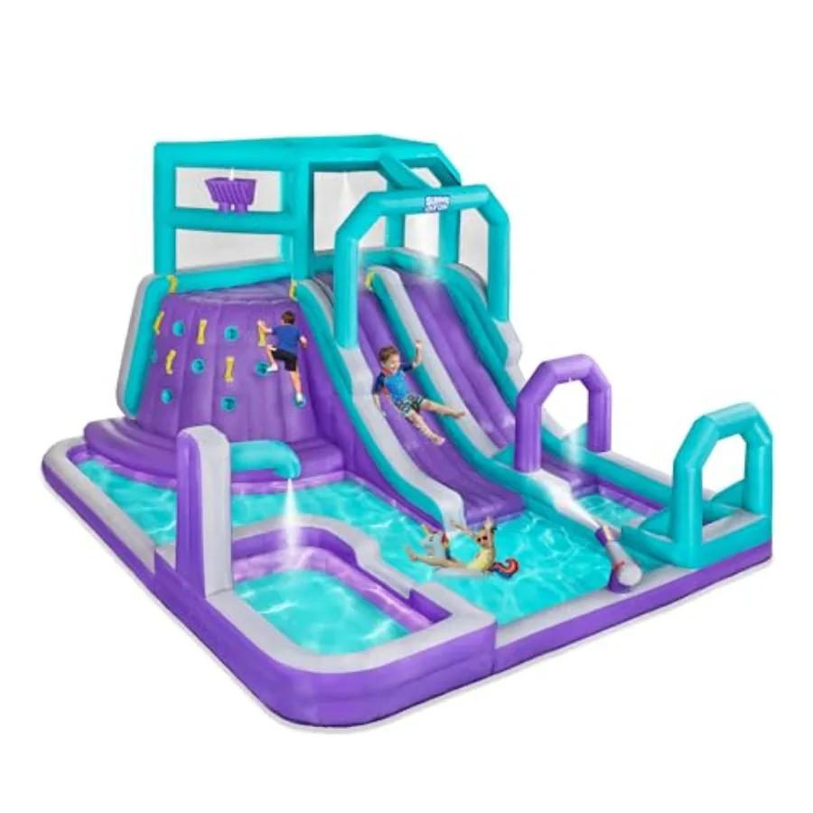Outdoor inflatable water slide park with heavy-duty PVC, blue and red, featuring climbing wall, dual slides, deep splash pool,
Outdoor inflatable water slide park with heavy-duty PVC, blue and red, featuring climbing wall, dual slides, deep splash pool,
