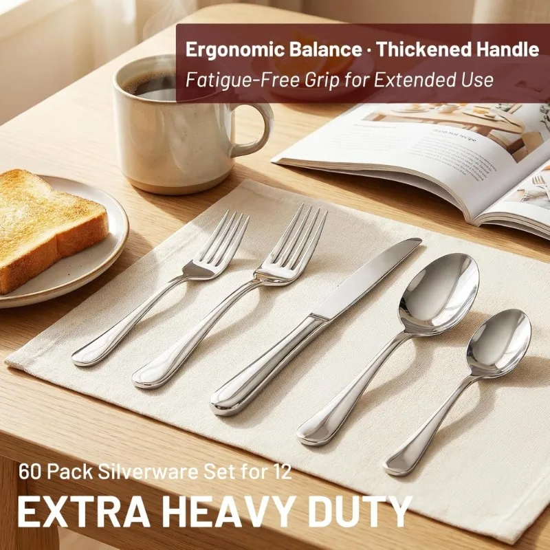 60 Pcs Stainless Steel Silverware Set Mirror Polished Cutlery Set for 12 Includes Forks Spoons Knives Dishwasher Safe for
60 Pcs Stainless Steel Silverware Set Mirror Polished Cutlery Set for 12 Includes Forks Spoons Knives Dishwasher Safe for