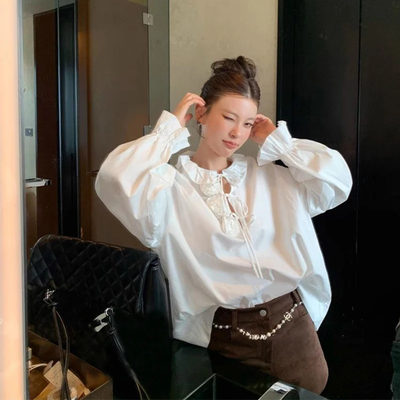 MEXZT Vintage White Shirts Women Elegant 3D Floral Ruffles Patchwork Blouses Office Ladies Korean Long Sleeve Design Tops New
MEXZT Vintage White Shirts Women Elegant 3D Floral Ruffles Patchwork Blouses Office Ladies Korean Long Sleeve Design Tops New