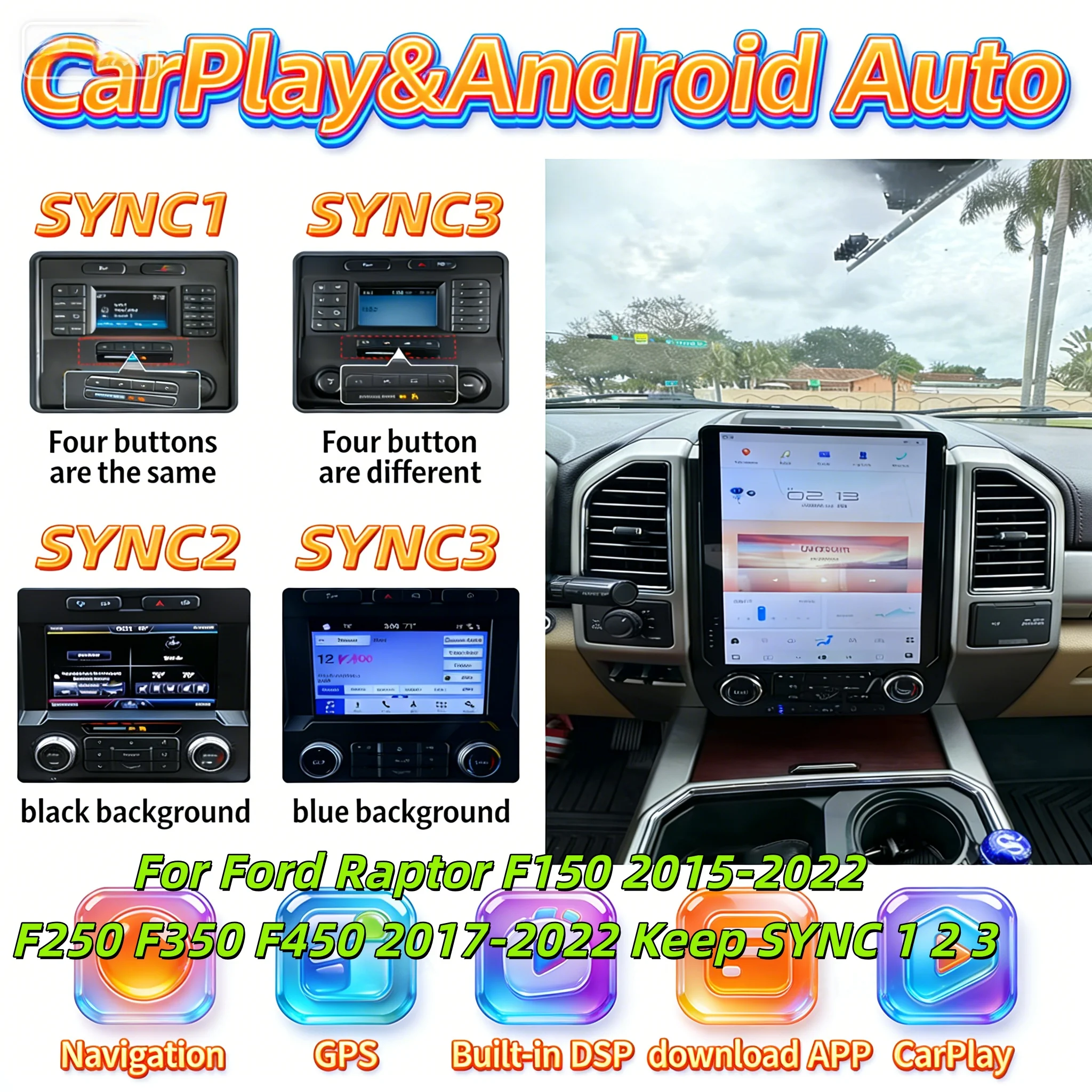 8-ядерная мультимедийная автомагнитола на Android 13 для Ford Raptor F150 2015-2022, F250, F350, F450 2017-2022 с CarPlay, GPS-навигацией и видео
8-ядерная мультимедийная автомагнитола на Android 13 для Ford Raptor F150 2015-2022, F250, F350, F450 2017-2022 с CarPlay, GPS-навигацией и видео