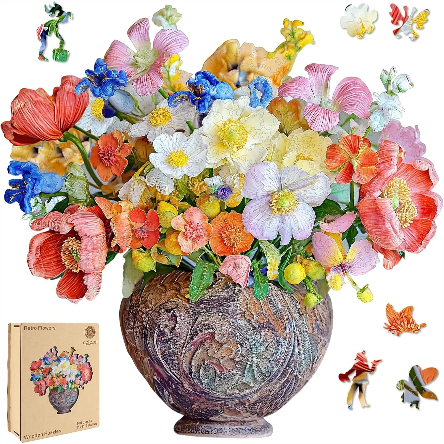 Delobil 200 Piece Wooden Flower Vase Jigsaw Puzzle, Unique Shaped Medium Puzzle for Adults, Family Game 11x11.3 Inch
Delobil 200 Piece Wooden Flower Vase Jigsaw Puzzle, Unique Shaped Medium Puzzle for Adults, Family Game 11x11.3 Inch
