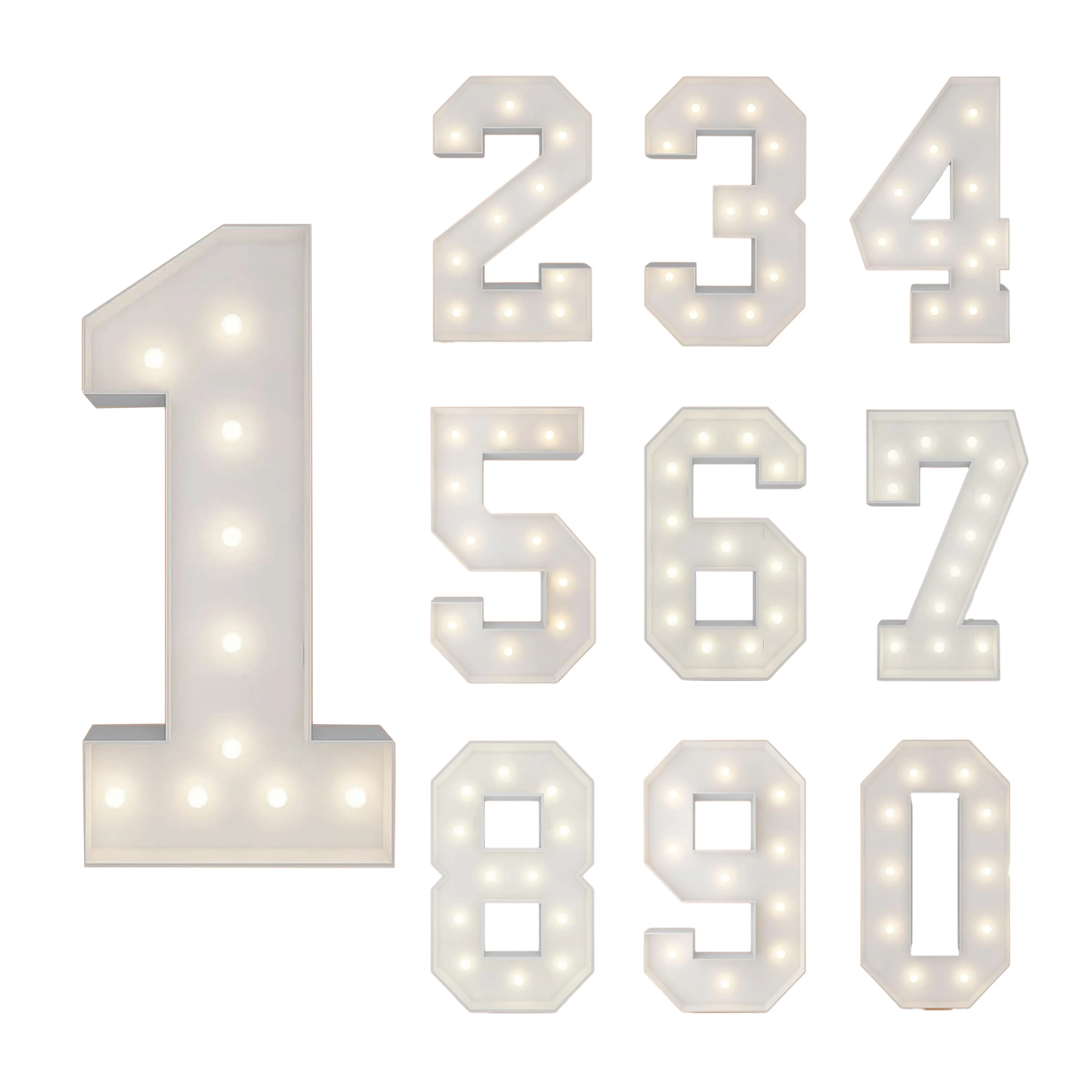 3ft/4ft Marquee Numbers 0-9 With Decorative Light-Up White Foam Cardboard, Lighted Holiday Displays Mosaic Number for Balloon
3ft/4ft Marquee Numbers 0-9 With Decorative Light-Up White Foam Cardboard, Lighted Holiday Displays Mosaic Number for Balloon