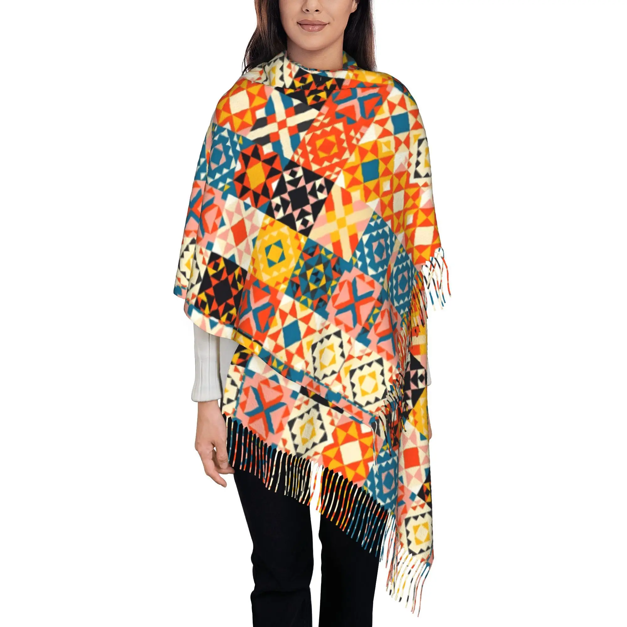 Unisex Scarf with a Moroccan Tile Mosaic Design, Perfect for Autumn And Winter, Featuring Fashionable Tassels
Unisex Scarf with a Moroccan Tile Mosaic Design, Perfect for Autumn And Winter, Featuring Fashionable Tassels