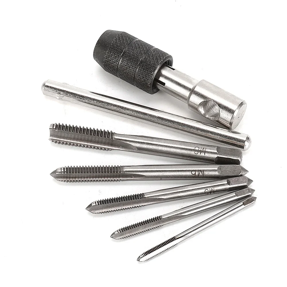 6pcs/M4/M5/M6/M8 Tap Drill Set T-type Handle Ratchet Tap Wrench With Screw Metric Machine Spiral Point Screw Taps Hand Tools
6pcs/M4/M5/M6/M8 Tap Drill Set T-type Handle Ratchet Tap Wrench With Screw Metric Machine Spiral Point Screw Taps Hand Tools