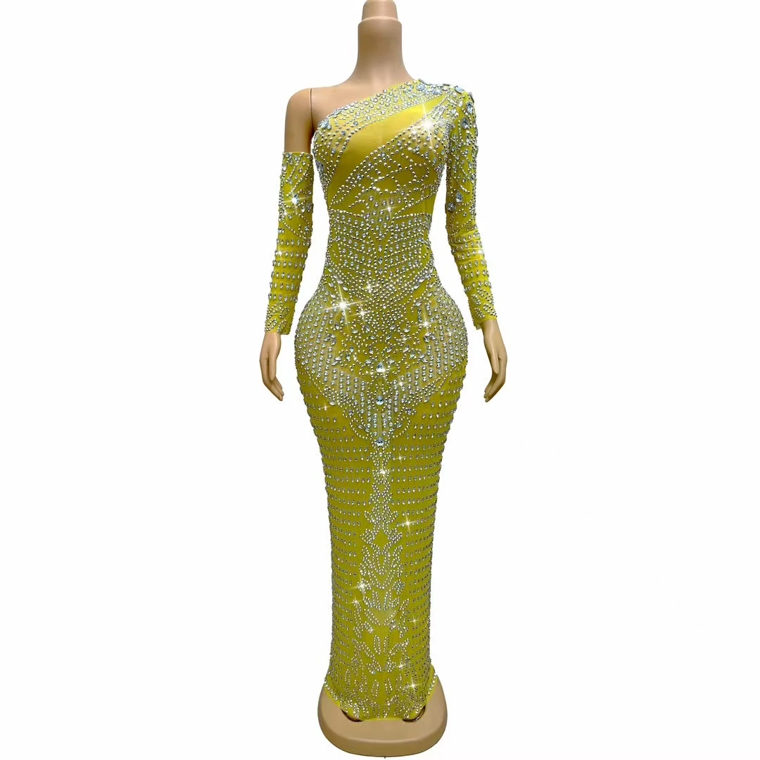 Zuange evening dress woman elegant Sexy One Shoulder Sleeve Full Diamond Perspective Mesh Prom Gown Wedding Cocktail Party Dress
Zuange evening dress woman elegant Sexy One Shoulder Sleeve Full Diamond Perspective Mesh Prom Gown Wedding Cocktail Party Dress