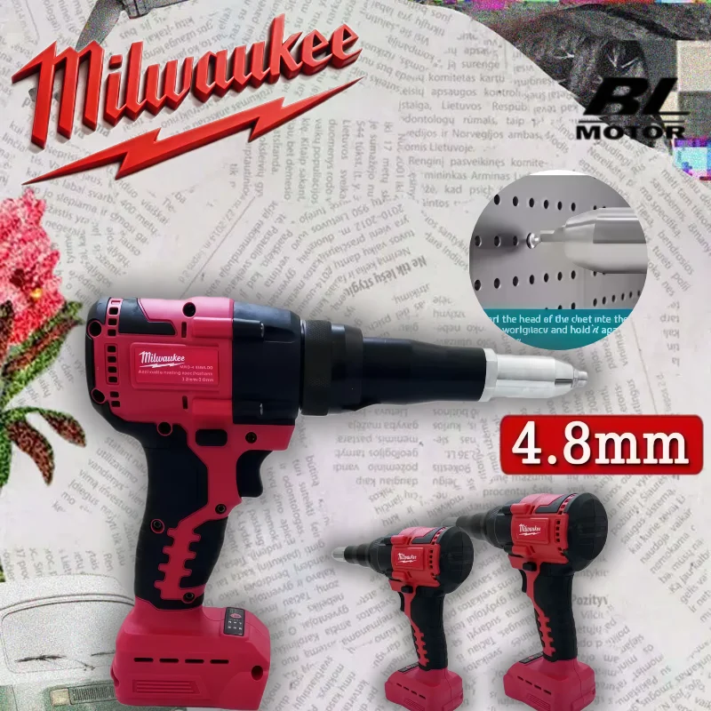 Milwaukee For 18V Battery Cordless 4.8MM Rivet Gun Brushless Electric Riveter Gun Automatic Riveter Tool With LED Light