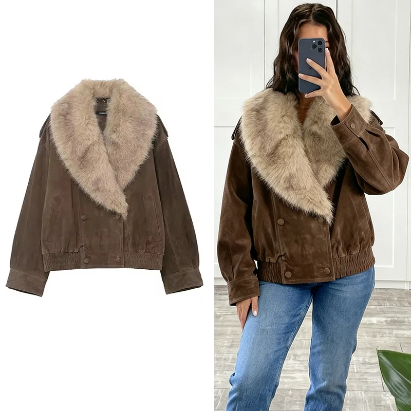 Women Faux Fur Collar Jacket 2025 Autumn Winter Women's Suede Coat Long Sleeve Loose Female Streetwear Casual New Outerwear
Women Faux Fur Collar Jacket 2025 Autumn Winter Women's Suede Coat Long Sleeve Loose Female Streetwear Casual New Outerwear