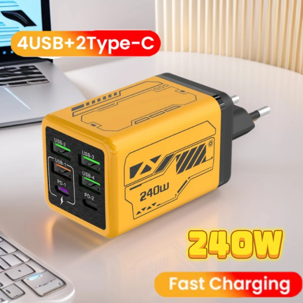 240W GaN US Plug Fast Charger 2PD+4USB Multi-Port PD3.0 QC3.0 Travel Home Charging for Laptops Phones Tablets Must-Have for EU
240W GaN US Plug Fast Charger 2PD+4USB Multi-Port PD3.0 QC3.0 Travel Home Charging for Laptops Phones Tablets Must-Have for EU