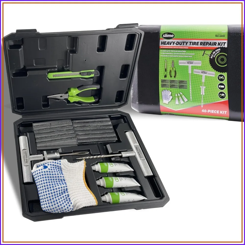 40-Piece Heavy Duty Tire Repair Plug Kit for Tubeless Tires, Includes Reamer, Plugger, 30 Strings, Gloves
40-Piece Heavy Duty Tire Repair Plug Kit for Tubeless Tires, Includes Reamer, Plugger, 30 Strings, Gloves