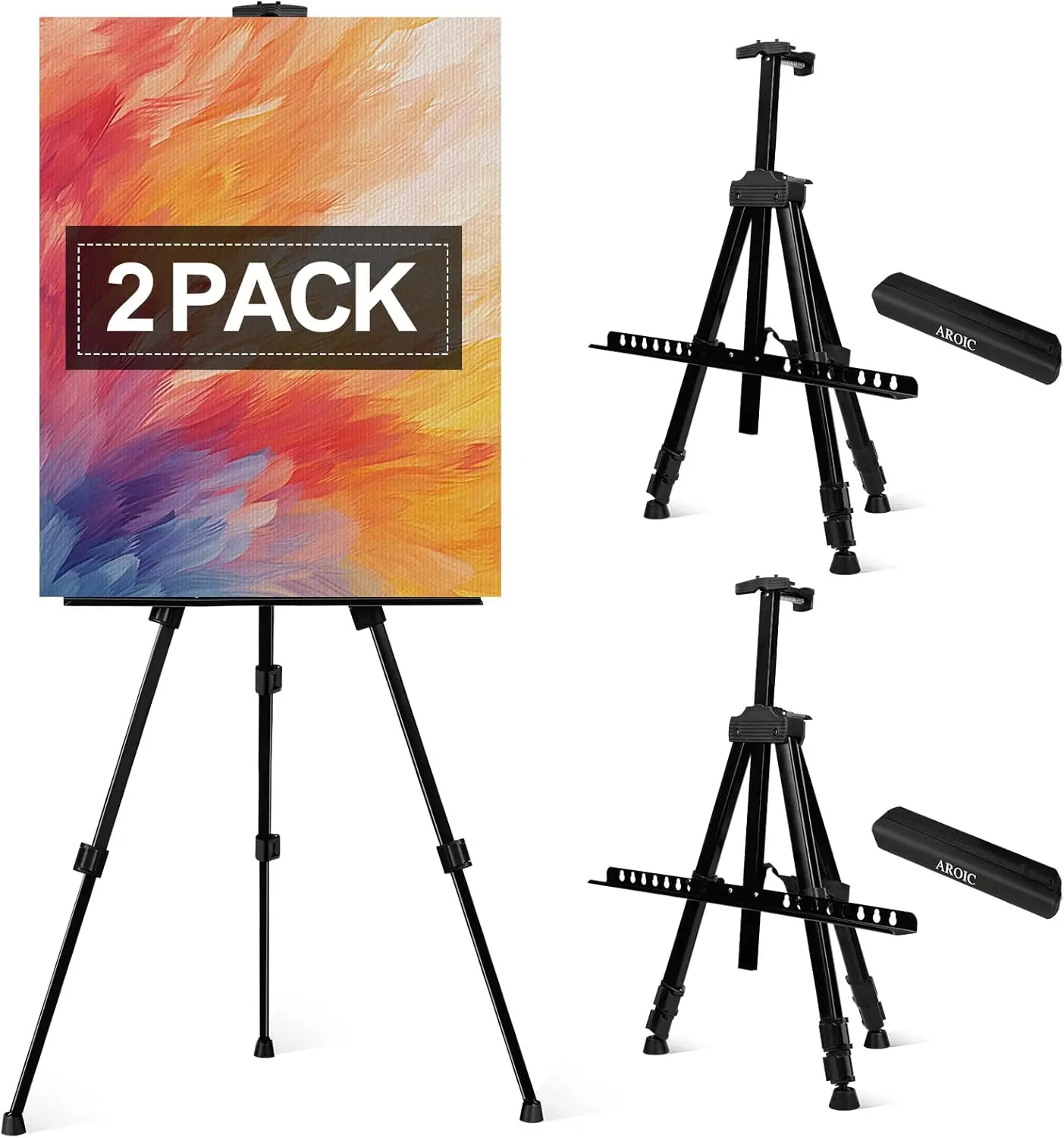 Portable Adjustable Iron Easel Stand for Painting & Display, Height 20-66 in, with Carry Bag, 2 Pack
Portable Adjustable Iron Easel Stand for Painting & Display, Height 20-66 in, with Carry Bag, 2 Pack