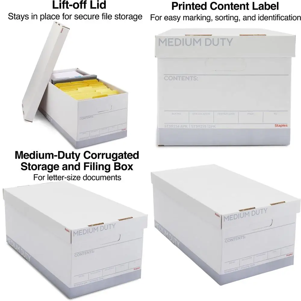 Medium-Duty Stackable Letter Size Storage Boxes with Handles and Removable Lid, 12-Pack, White/Gray
Medium-Duty Stackable Letter Size Storage Boxes with Handles and Removable Lid, 12-Pack, White/Gray