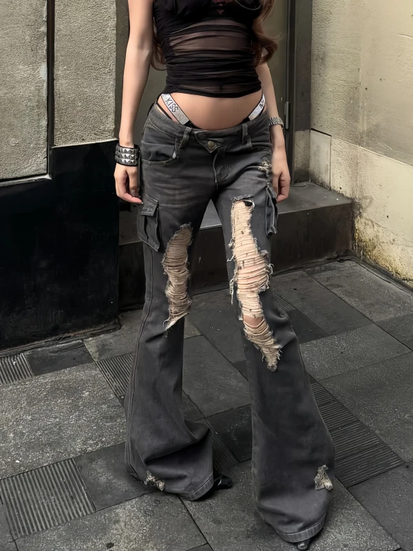 Retro American Hot Girl Low Waist Ripped Denim Jeans Women's Summer Design Pocket Counter Culture Flared Pants
Retro American Hot Girl Low Waist Ripped Denim Jeans Women's Summer Design Pocket Counter Culture Flared Pants