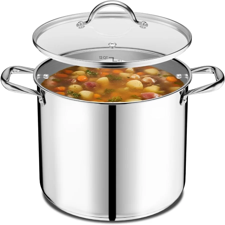 Stainless Steel 12QT Stock Pot with Glass Lid Durable 18 0 Steel Even-Heat Base Riveted Handles Oven and Stove Compatible 500°F
Stainless Steel 12QT Stock Pot with Glass Lid Durable 18 0 Steel Even-Heat Base Riveted Handles Oven and Stove Compatible 500°F